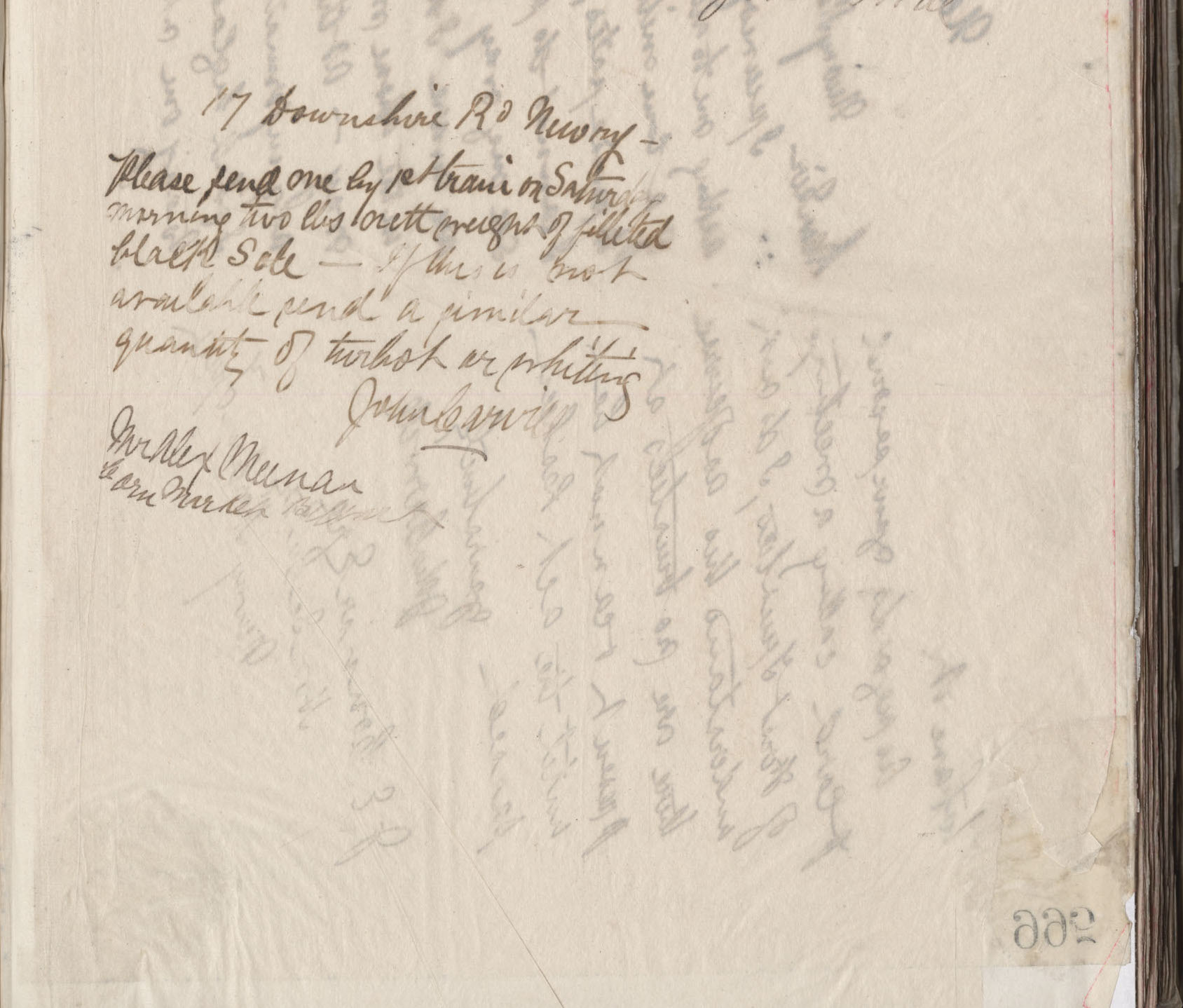 Carvill Letter book, no page #, to Alex Meenan from John Carvill,  undated