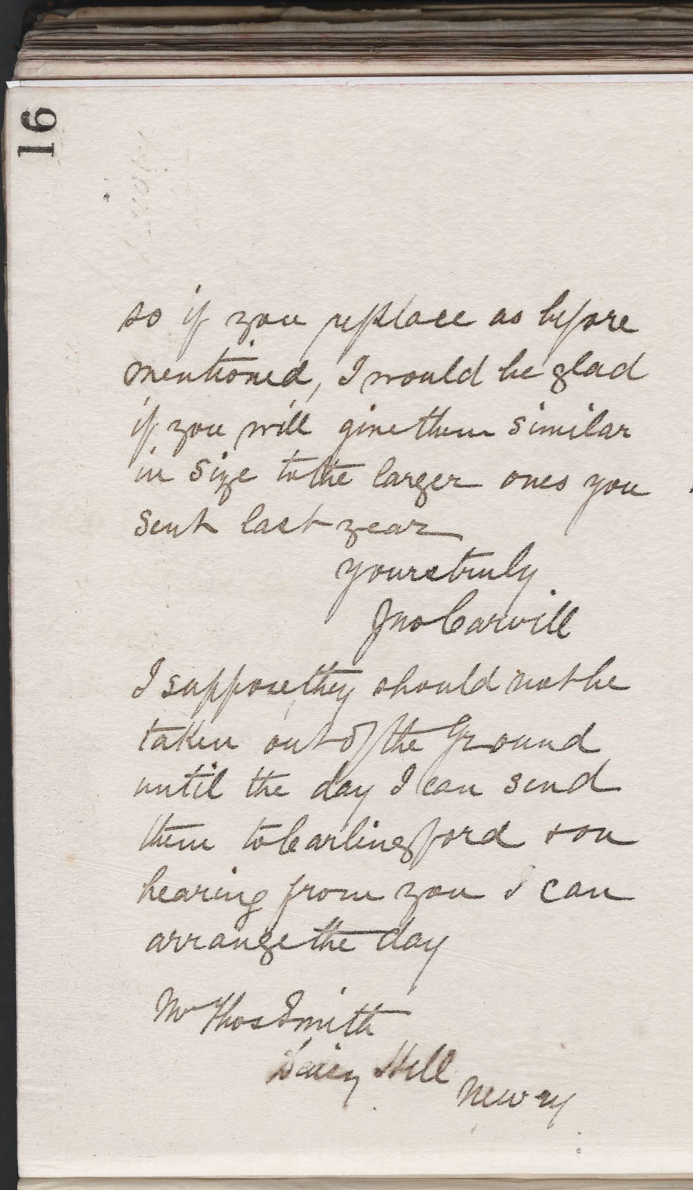 Carvill Letter Book, page 16, to Thomas Smith from John Carvill, dated 9 Feb 1901, p 2 of 2