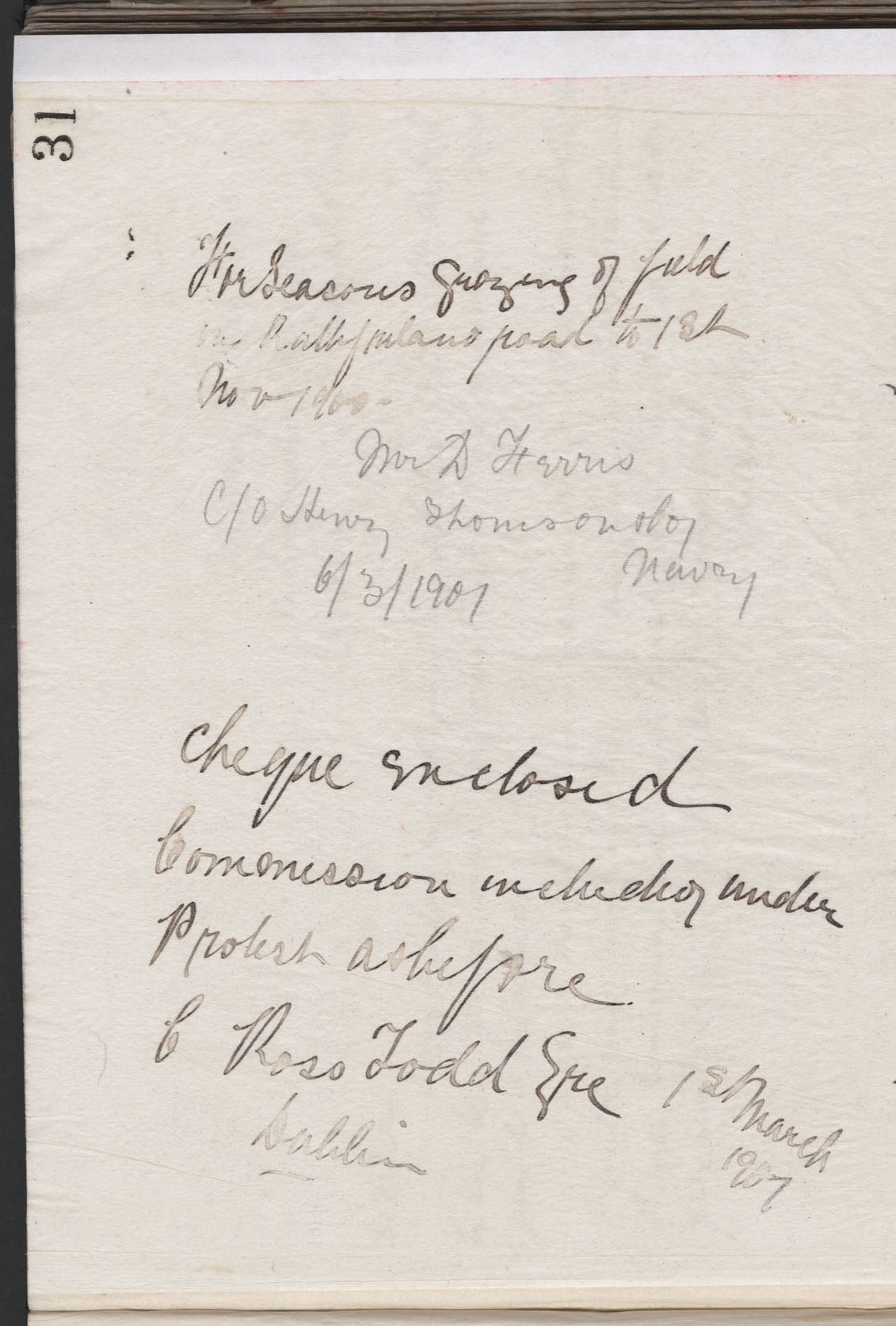 Carvill Letter Books, 1901, page 31 - Two brief notes from John Carvill, dated 6/3/1901 &amp; 1 Mar 1901