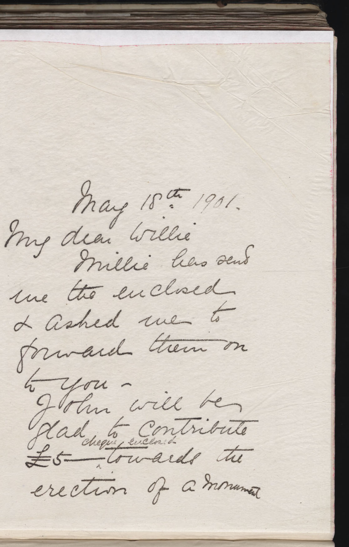 Carvill Letter Books, 1901, page 38 - letter from Lisa Carvill to her brother-in-law Willie, dated 18 May 1901, page 1 of 2